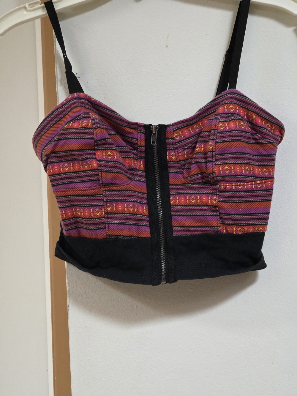 Material Girl Pink & Black Striped Zip-Front Bustier Crop Top